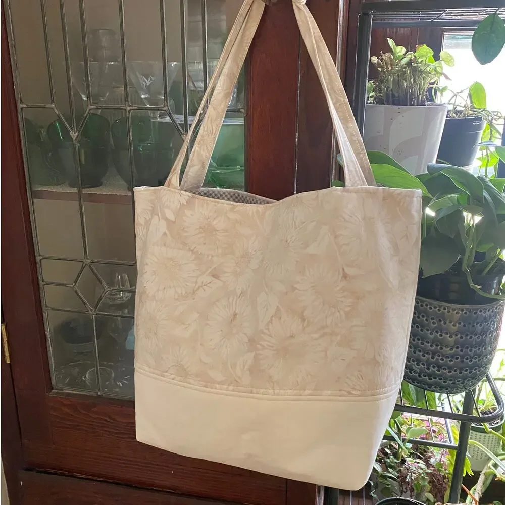 Handcrafted Fabric Purse Cream Artisan Carryall Tote Batik Cotton Shoulder Bag